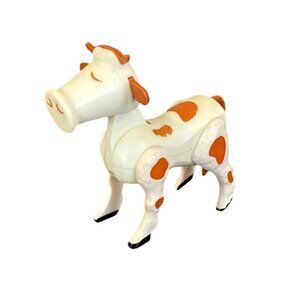 Vintage Fisher Price Little People Family Farm White Cow With Brown Spots